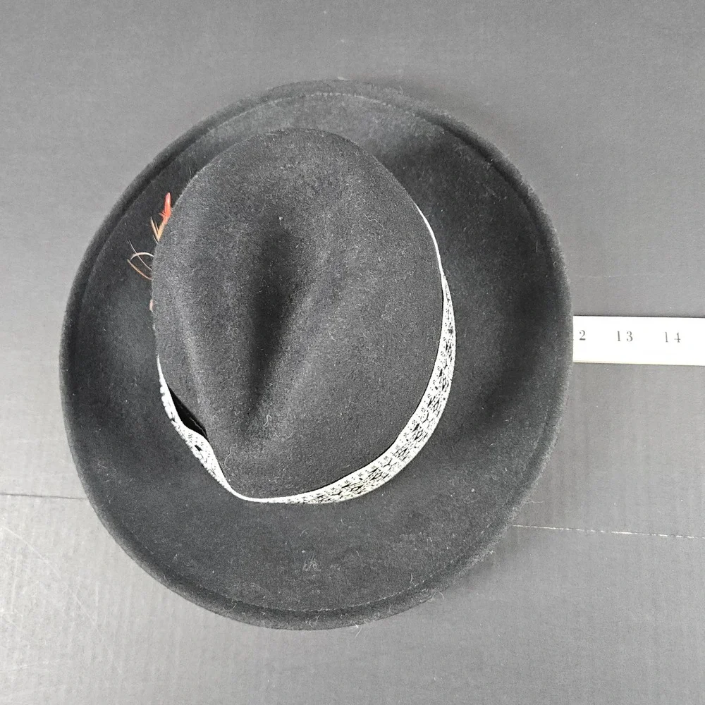 Gypsy Warrior Black Wool Fedora Hat Embellished Band Feather Detail‎ One Size